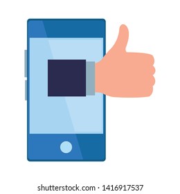 cellphone and thumb up with a suit sleeve icon cartoon isolated vector illustration graphic design