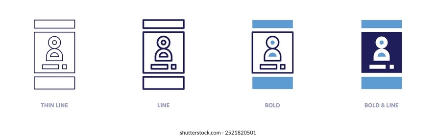 Cellphone user icon in 4 different styles. Thin Line, Line, Bold, and Bold Line. Duotone style. Editable stroke.