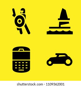 cellphone, warrior, wide rear wheel car and windsurf vector icon set. Sample icons set for web and graphic design