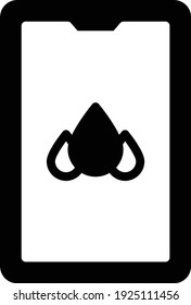  Cellphone with Water Drop Stock Illustartion, Rain Prediction Mobile App Concept, Rainy Equipment Vector Glyph Icon Design, Wet season Symbol on white background, rainfall weather Sign,