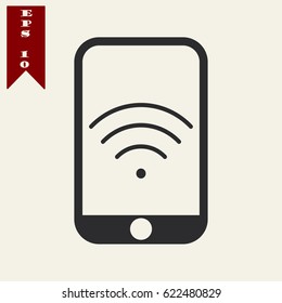 Cellphone and wifi radio signal vector icon with minimalistic line design