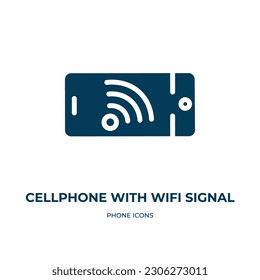cellphone with wifi signal vector icon. cellphone with wifi signal, connection, communication filled icons from flat phone icons concept. Isolated black glyph icon, vector illustration symbol element 