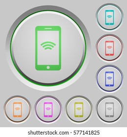 Cellphone with wireless network symbol color icons on sunk push buttons