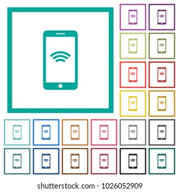 Cellphone with wireless network symbol flat color icons with quadrant frames on white background