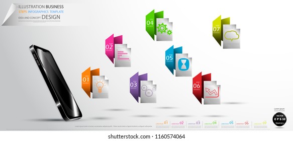 Cellphone,Folder Colorful icon, Illustration Business Steps Infographics Template  Idea and concept design text. 