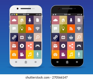Cellphones with flat icons, vector