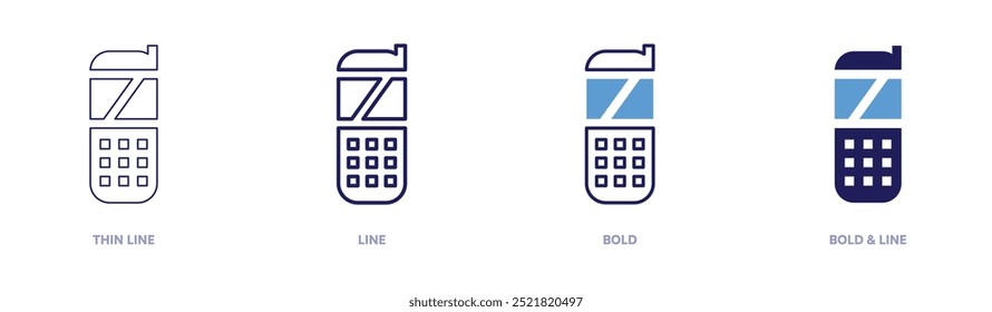 Icono de teléfonos móviles en 4 estilos diferentes. Línea delgada, línea, negrita y línea negrita. Estilo duotono. Trazo editable.