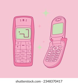 Cellphones vintage tecnology 90s 00s vector illustration