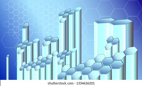 Cells of digital technologies.Tech chart of the honeycomb. Technological background in cool colors with an emphasis on digital cells.