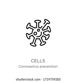 Icono de celdas. Icono de contorno de células lineales delgadas aisladas en fondo blanco de la colección Coronavirus Prevention. Signo vectorial de línea moderna, símbolo, trazo para web y móvil