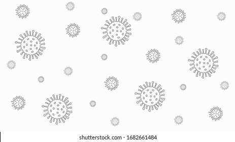 С oronavirus-Zellen einzeln auf weißem Hintergrund. Schwarz-Weiß-Viruszellen-Hintergrund-Doodle-Stil. Schutz vor einer Viruspandemie.Coronavirus-Symbol. Bakterien in der Luft