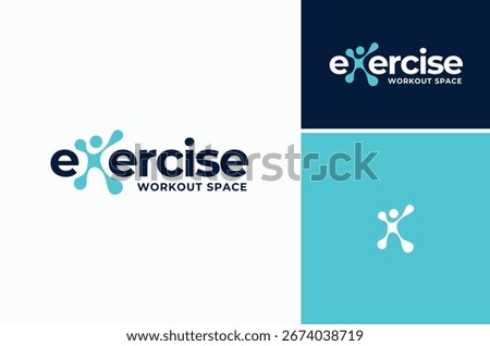 Cells Molecule or Human Body as a Letter X in eXercise word mark lettering typography for Healthy Life Active People logo design