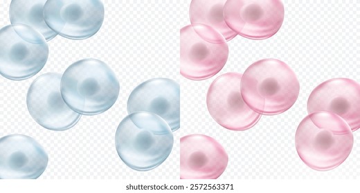 Cells stem isolated on transparent background. Vector medical microscopic molecular conception, science banner. Biology 3d research dna nucleus particles pattern