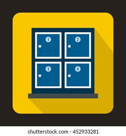 Cells for storage in the supermarket icon in flat style on a yellow background