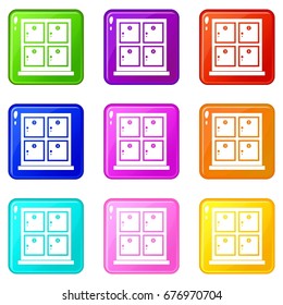 Cells for storage in the supermarket icons of 9 color set isolated vector illustration