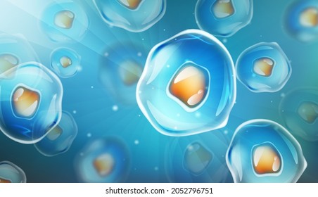 Cells under a microscope. Research of stem cells. Cellular Therapy. Cell division. Vector illustration on a light background