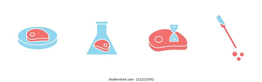 Cellular agriculture vector icon set, cultured beef illustrations, lab-grown meat, isolated on white background