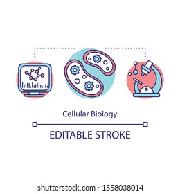 Cellular Biology Concept Icon. Cytology. Studies Of Protozoa. Mutations In Cell. GMO. Biological Science. Biotechnology Idea Thin Line Illustration. Vector Isolated Outline Drawing. Editable Stroke