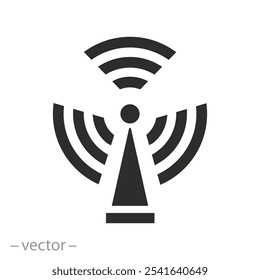 ícone de sinal de transmissão celular, antena ou radar, torre de telecomunicações, tecnologia de conexão com a internet, ilustração de vetor plano wireless