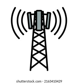 Symbol für zelluläre Rundfunkantenne. Bearbeitbare, fette Rahmenlinie mit Farbfülldesign. Vektorgrafik.