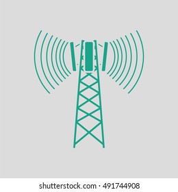 Cellular broadcasting antenna icon. Gray background with green. Vector illustration.