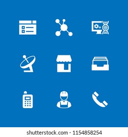 cellular icon. 9 cellular set with inbox, store, old handphone and antenna vector icons for web and mobile app