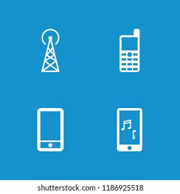 Cellular icon. collection of 4 cellular filled icons such as signal tower, phone, old phone. editable cellular icons for web and mobile.
