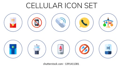 cellular icon set. 10 flat cellular icons.  Simple modern icons about  - tower, no phone, hand phones, mobile, mobile phone