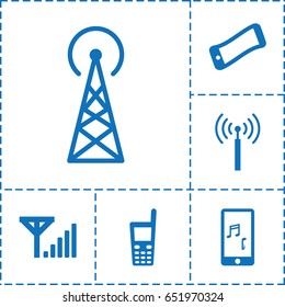 Cellular icon. set of 6 cellular filled icons such as signal tower, old phone, mobile phone music, mobile signal