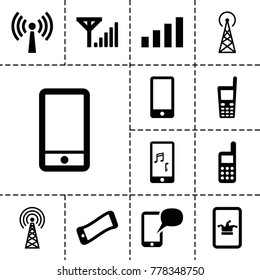 Cellular icons. set of 13 editable filled cellular icons such as signal tower, poker on phone, wavy phone, signal