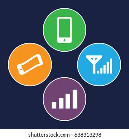 Cellular icons set. set of 4 cellular filled icons such as phone, signal, mobile signal