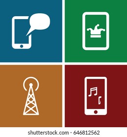 Cellular icons set. set of 4 cellular filled icons such as signal tower, poker on phone, mobile phone music