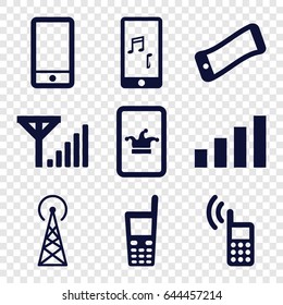 Cellular icons set. set of 9 cellular filled icons such as signal tower, poker on phone, phone, signal