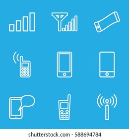 cellular icons set. Set of 9 cellular outline icons such as signal tower, phone, old phone, signal
