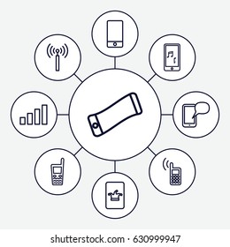 Cellular icons set. set of 9 cellular outline icons such as signal tower, poker on phone, phone