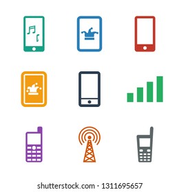 cellular icons. Trendy 9 cellular icons. Contain icons such as old phone, signal, phone, Poker on phone, mobile music. cellular icon for web and mobile.