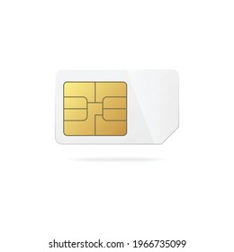 Cellular mobile phone blank plastic sim card with golden microchip electronic scheme template, realistic vector illustration isolated on white background.