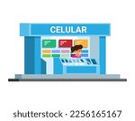 Cellular Outlet Store building flat cartoon illustration vector