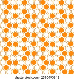 The cellular pattern is orange. Bright honeycomb pattern outline and spot. Cellular wallpaper . Honey background . Seamless illustration for textiles and printing. Flat illustration