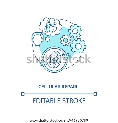 Cellular repair blue concept icon. Molecular recovery. Intermittent fasting benefits. Microbiology idea thin line illustration. Vector isolated outline RGB color drawing. Editable stroke