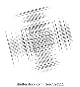 Grados celulares, retirados, celosías. Cuadrícula, elemento de malla. matriz de líneas de intersección de superposición de bisectas, franjas. patrón geométrico monocromo, elemento blanco y negro. Intersectar franjas rectas, paralelas