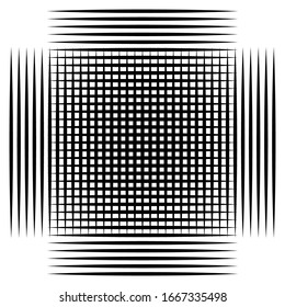 Cellular, reticulated grate, lattice. Grid, mesh element. array of bisect overlap intersect lines, stripes. geometric monochrome, black and white element, pattern. Intersect straight, parallel stripes