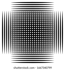 Cellular, reticulated grate, lattice. Grid, mesh element. array of bisect overlap intersect lines, stripes. geometric monochrome, black and white element, pattern. Intersect straight, parallel stripes