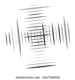Grados celulares, retirados, celosías. Cuadrícula, elemento de malla. matriz de líneas de intersección de superposición de bisectas, franjas. patrón geométrico monocromo, elemento blanco y negro. Intersectar franjas rectas, paralelas