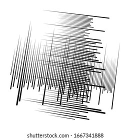 Grados celulares, retirados, celosías. Cuadrícula, elemento de malla. matriz de líneas de intersección de superposición de bisectas, franjas. patrón geométrico monocromo, elemento blanco y negro. Intersectar franjas rectas, paralelas