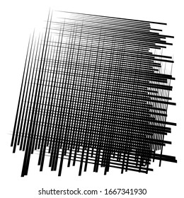 Zelluläres, retikulatiertes Grate, Gitter. Gitter, Maschenelement. Reihe von Keksen überlappen Schnittlinien, Streifen. geometrisches einfarbiges, schwarz-weißes Element, Muster. Zwischengerade, parallele Streifen