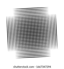 Cellular, reticulated grate, lattice. Grid, mesh element. array of bisect overlap intersect lines, stripes. geometric monochrome, black and white element, pattern. Intersect straight, parallel stripes