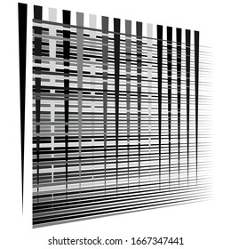 Cellular, reticulated grate, lattice. Grid, mesh element. array of bisect overlap intersect lines, stripes. geometric monochrome, black and white element, pattern. Intersect straight, parallel stripes