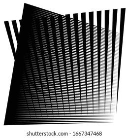 Grados celulares, retirados, celosías. Cuadrícula, elemento de malla. matriz de líneas de intersección de superposición de bisectas, franjas. patrón geométrico monocromo, elemento blanco y negro. Intersectar franjas rectas, paralelas