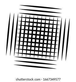 Cellular, reticulated grate, lattice. Grid, mesh element. array of bisect overlap intersect lines, stripes. geometric monochrome, black and white element, pattern. Intersect straight, parallel stripes